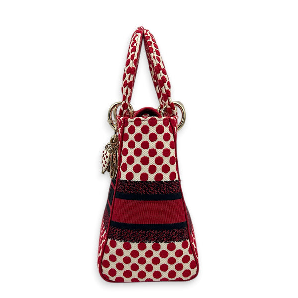 Lady D-Lite Top Handle Bag Red in Fabric, Light Gold hardware