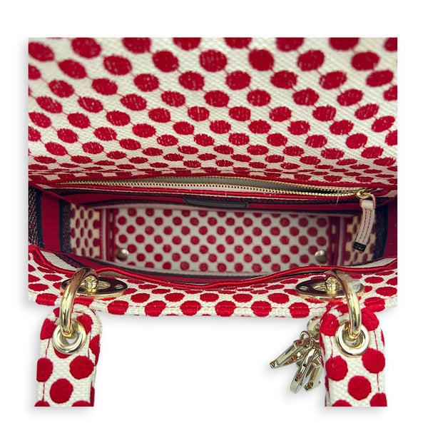 Lady D-Lite Top Handle Bag Red in Fabric, Light Gold hardware