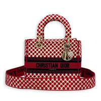 Lady D-Lite Top Handle Bag Red in Fabric, Light Gold hardware