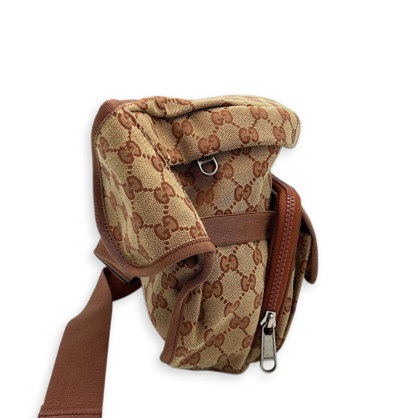 2 Way Backpack Belt Bag Beige in Canvas, Black hardware