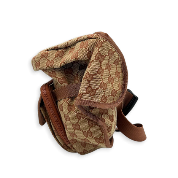 2 Way Backpack Belt Bag Beige in Canvas, Black hardware