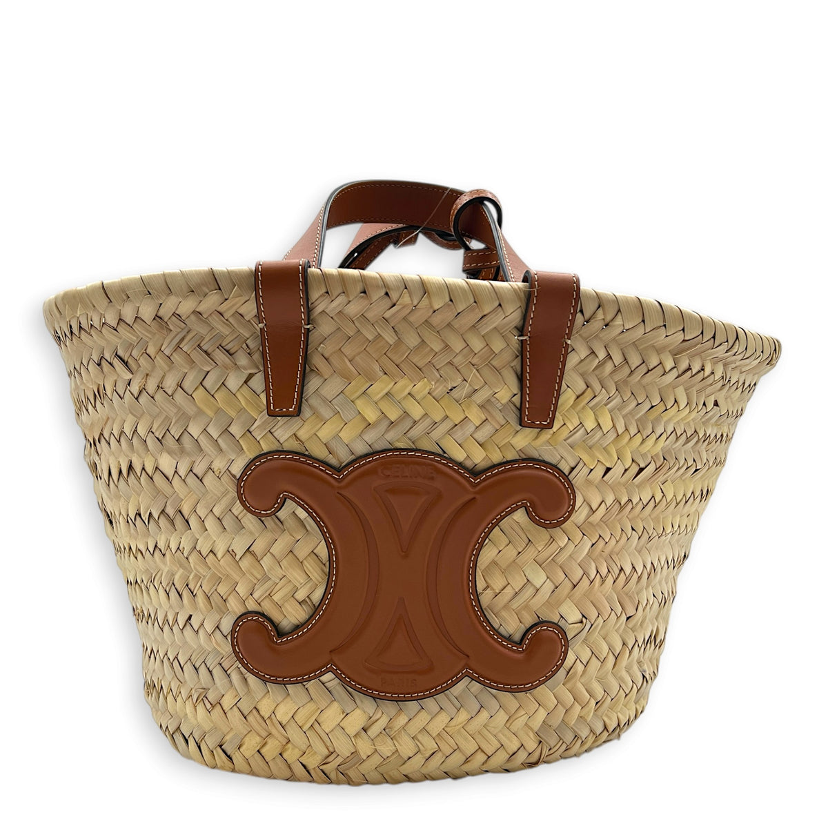 Triomphe Basket Tote Bag Beige in Raffia
