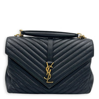 College Shoulder Bag Large Black in Goat Leather, Gold hardware