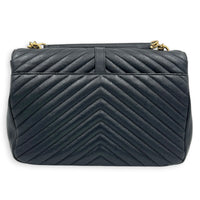 College Shoulder Bag Large Black in Goat Leather, Gold hardware