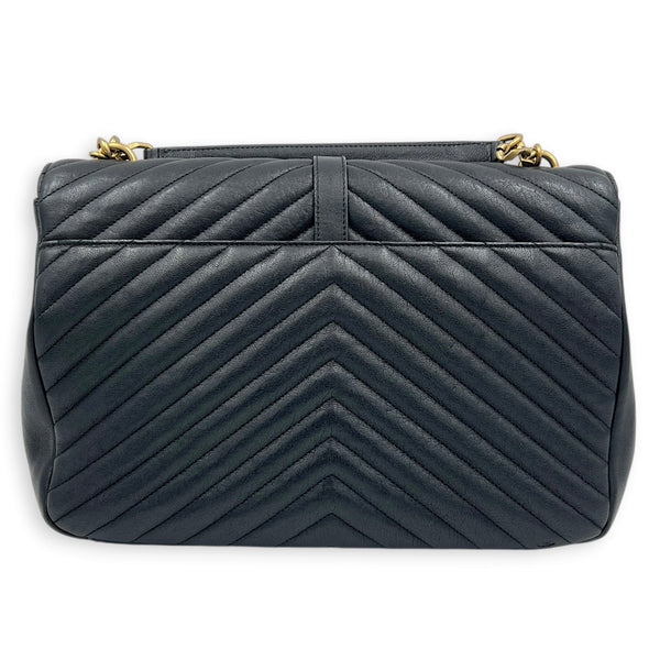 College Shoulder Bag Large Black in Goat Leather, Gold hardware
