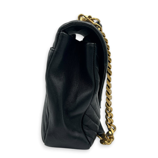 College Shoulder Bag Large Black in Goat Leather, Gold hardware