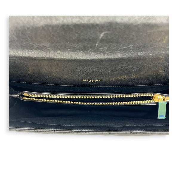 College Shoulder Bag Large Black in Goat Leather, Gold hardware