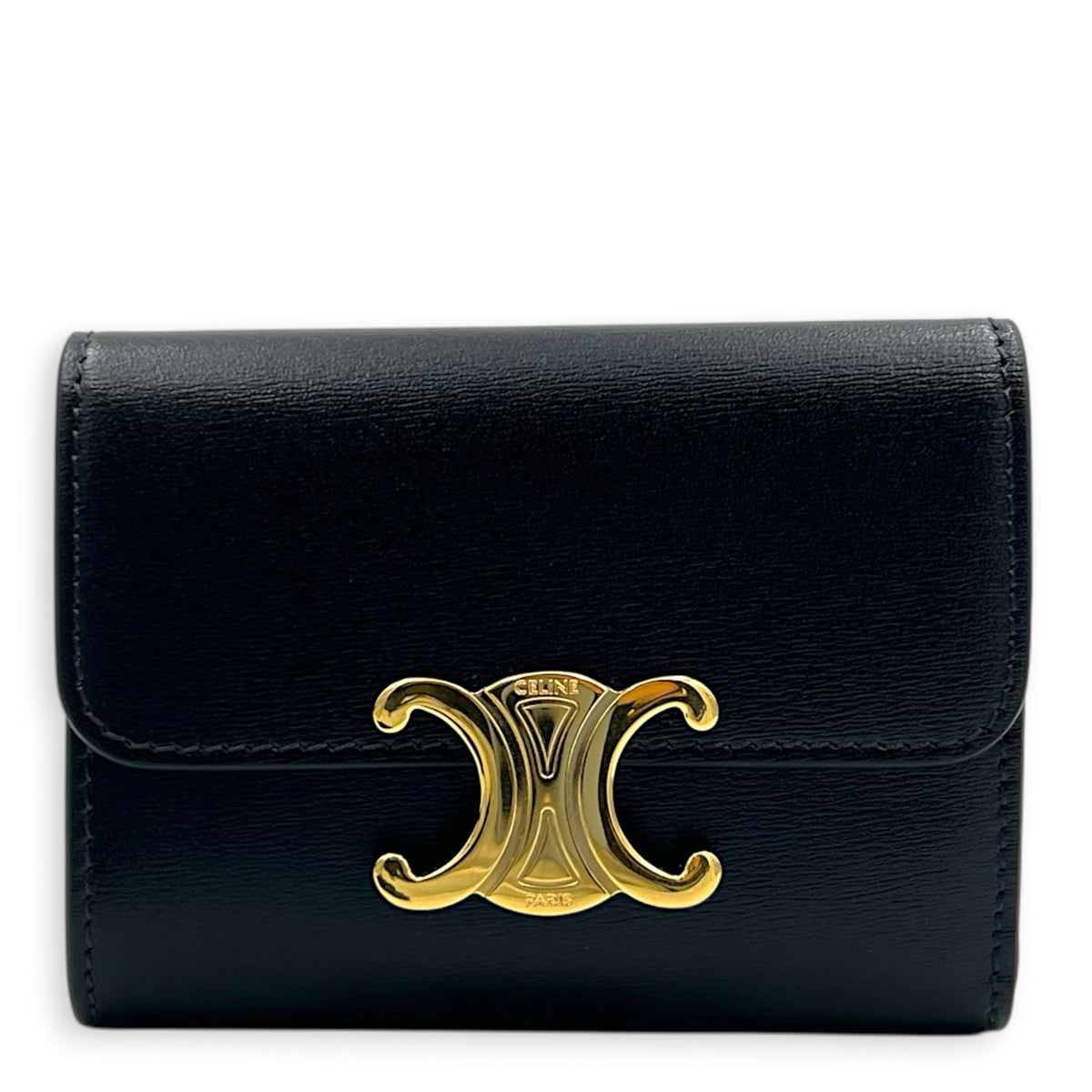 Triomphe Wallet Small Black in Calfskin, Gold hardware