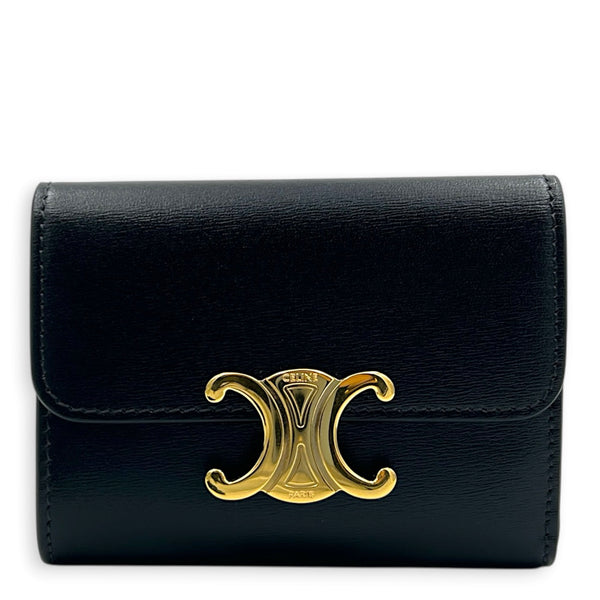 Triomphe Wallet Small Black in Calfskin, Gold hardware