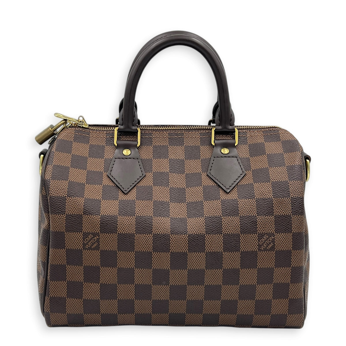 Speedy Bandouliere 25 Brown Top Handle Bag in Coated Canvas, Gold hardware
