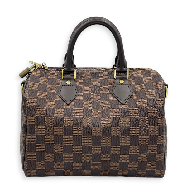 Speedy Bandouliere 25 Brown Top Handle Bag in Coated Canvas, Gold hardware