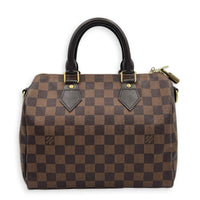 Speedy Bandouliere 25 Brown Top Handle Bag in Coated Canvas, Gold hardware