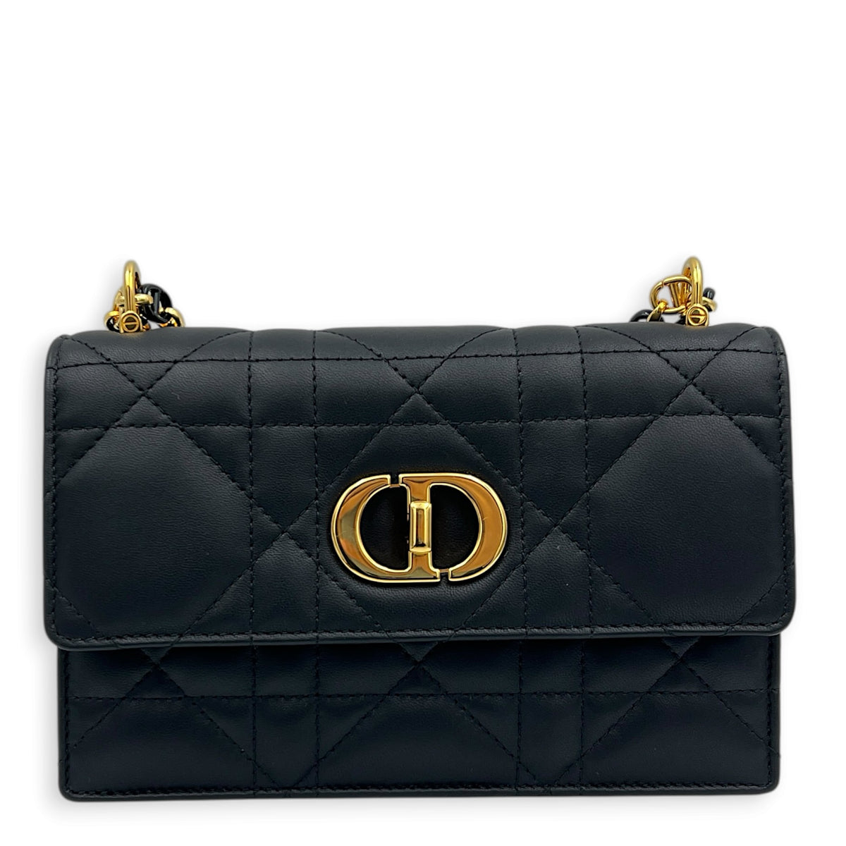 Caro Shoulder Bag Black in Calfskin, Gold hardware