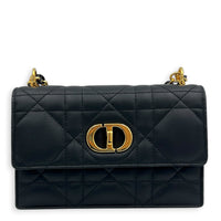 Caro Shoulder Bag Black in Calfskin, Gold hardware