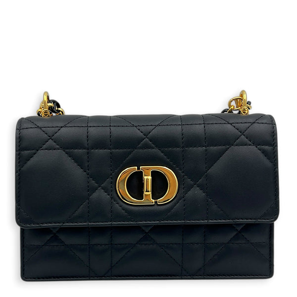 Caro Shoulder Bag Black in Calfskin, Gold hardware