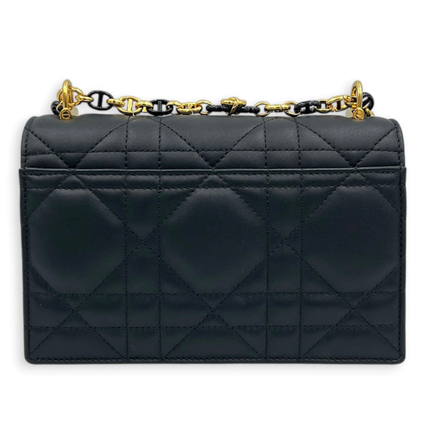 Caro Shoulder Bag Black in Calfskin, Gold hardware