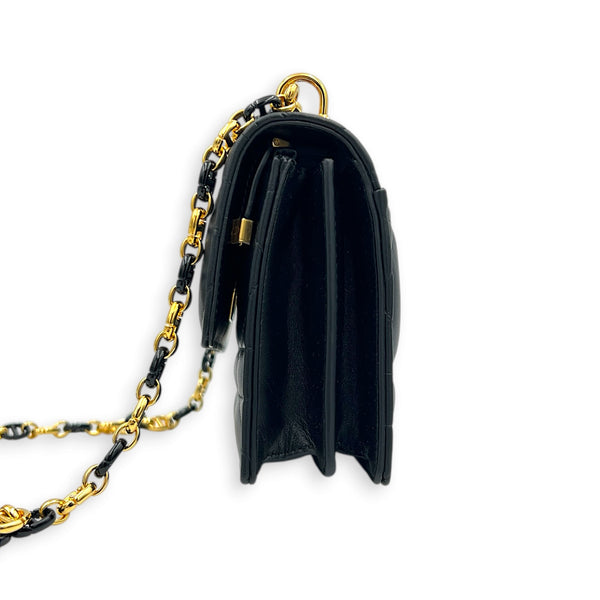 Caro Shoulder Bag Black in Calfskin, Gold hardware