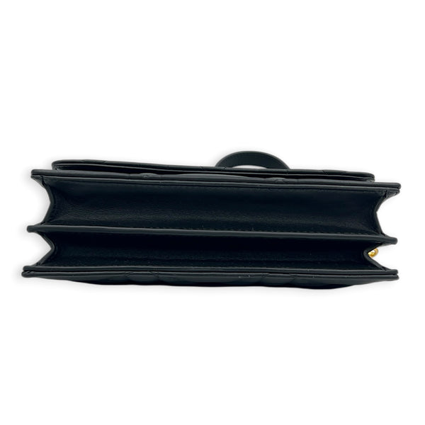 Caro Shoulder Bag Black in Calfskin, Gold hardware