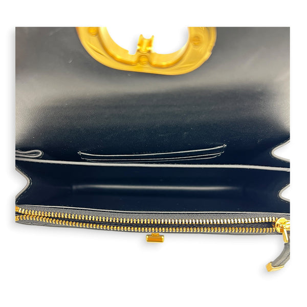 Caro Shoulder Bag Black in Calfskin, Gold hardware