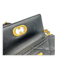 Caro Shoulder Bag Black in Calfskin, Gold hardware