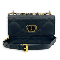 Caro Shoulder Bag Black in Calfskin, Gold hardware