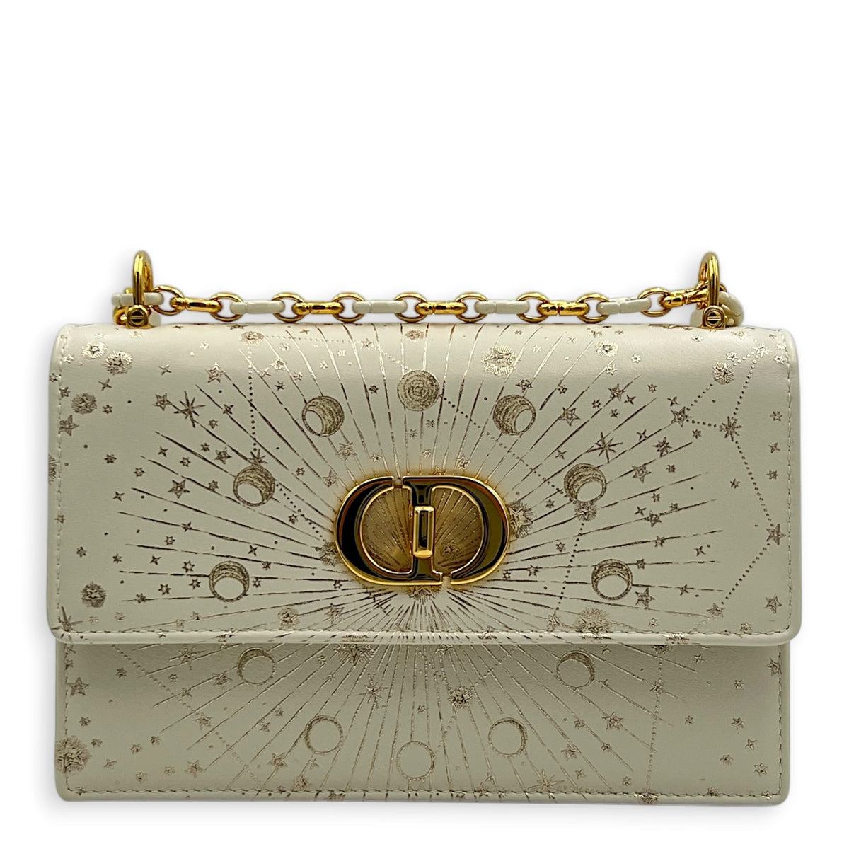 30 Montaigne Shoulder Bag White in Calfskin, Gold hardware
