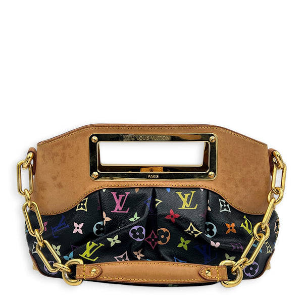 Judy Top Handle Bag Monogram Multicolore Noir in Coated Canvas, Gold hardware