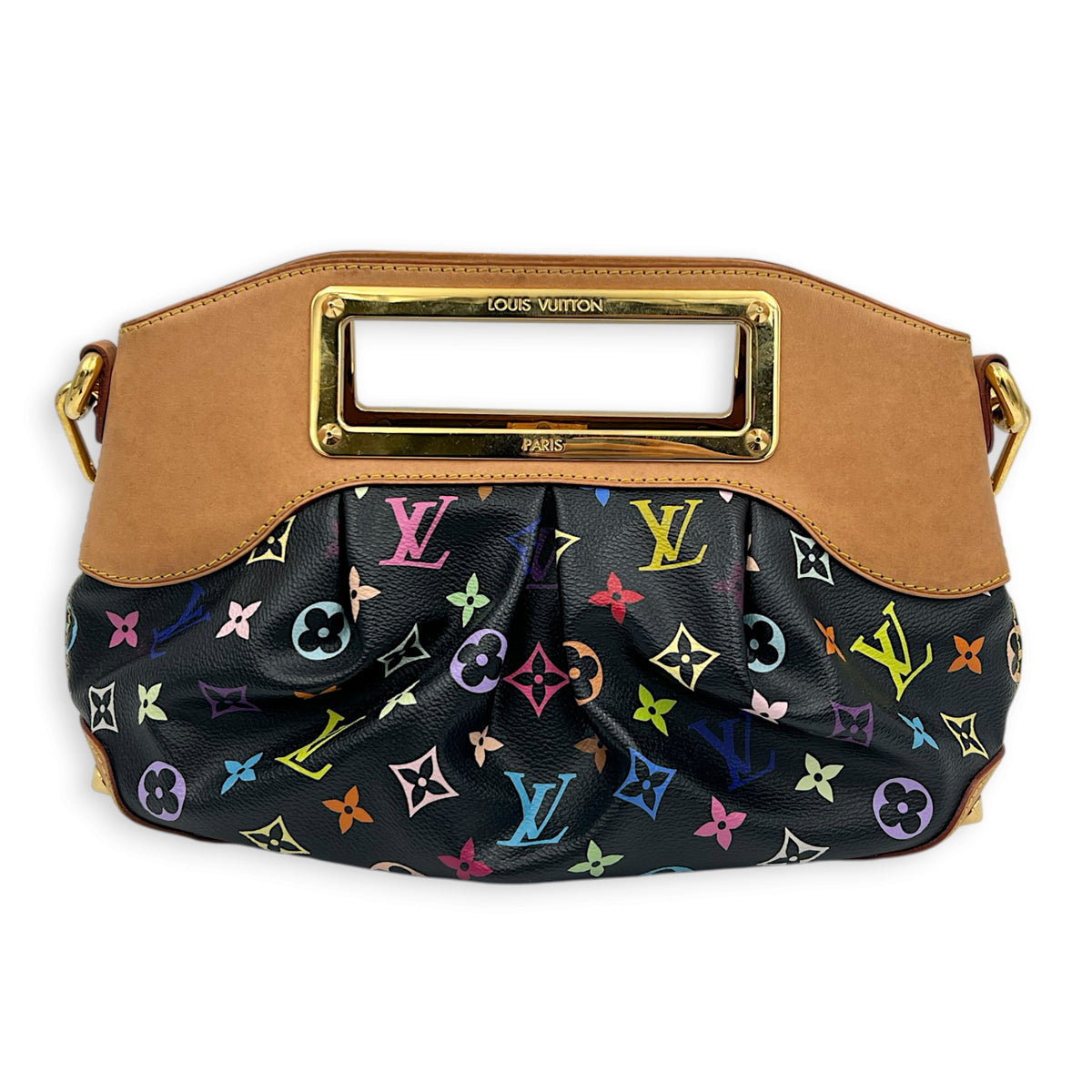 Judy Top Handle Bag Monogram Multicolore Noir in Coated Canvas, Gold hardware