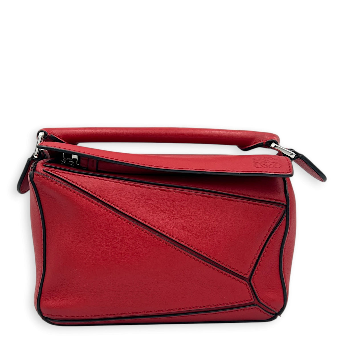 Puzzle Mini Red Top Handle Bag in, Silver hardware