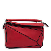 Puzzle Mini Red Top Handle Bag in, Silver hardware