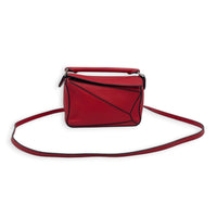 Puzzle Mini Red Top Handle Bag in, Silver hardware
