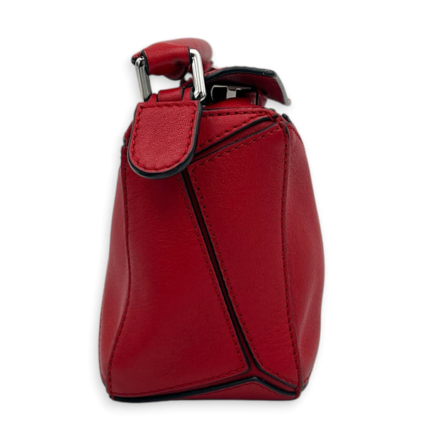 Puzzle Mini Red Top Handle Bag in, Silver hardware