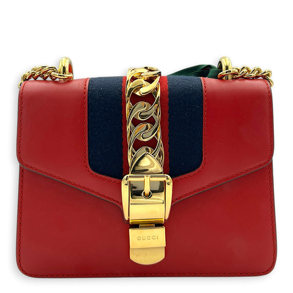 Sylvie Shoulder Bag Red in Calfskin, Gold hardware