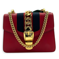 Sylvie Shoulder Bag Red in Calfskin, Gold hardware