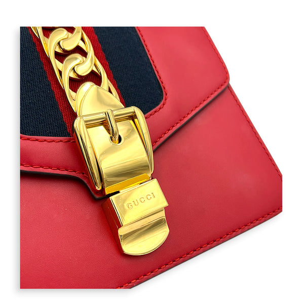 Sylvie Shoulder Bag Red in Calfskin, Gold hardware