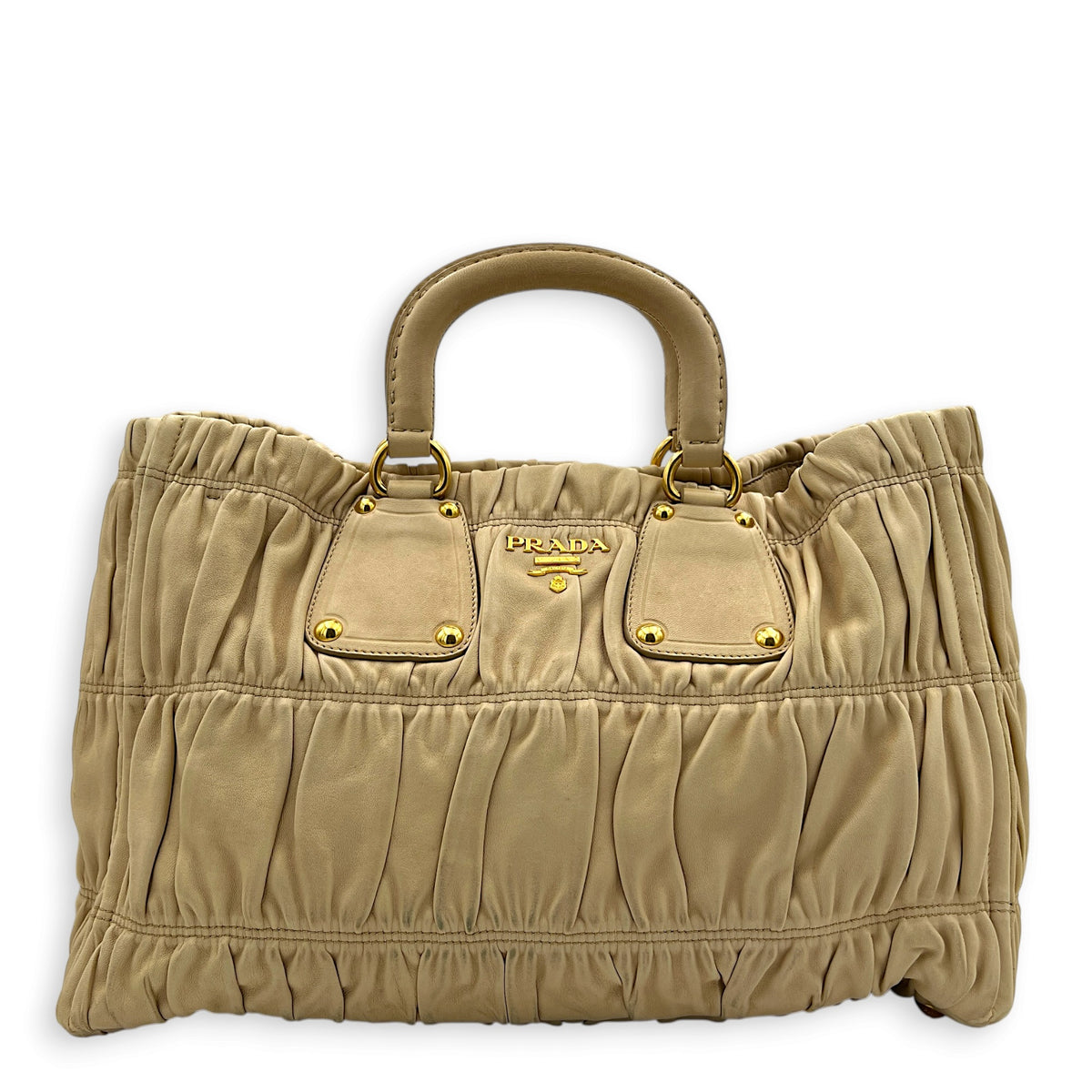 Gaufre Top Handle Bag Beige in Calfskin, Gold hardware