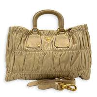Gaufre Top Handle Bag Beige in Calfskin, Gold hardware