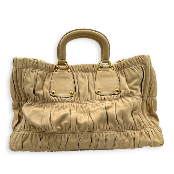 Gaufre Top Handle Bag Beige in Calfskin, Gold hardware