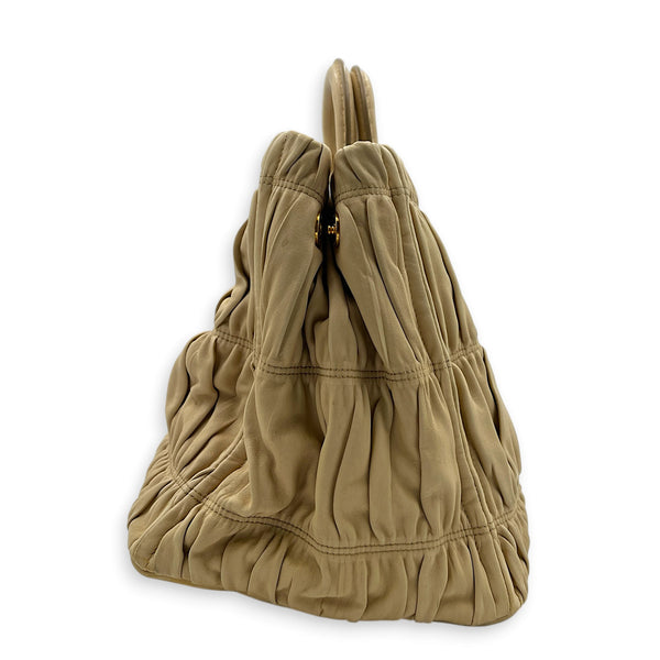 Gaufre Top Handle Bag Beige in Calfskin, Gold hardware
