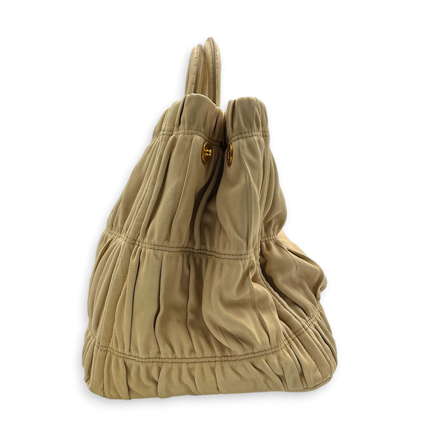 Gaufre Top Handle Bag Beige in Calfskin, Gold hardware