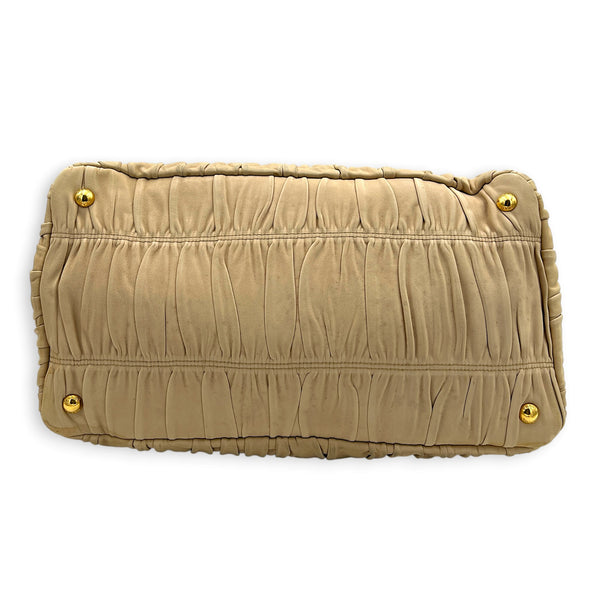 Gaufre Top Handle Bag Beige in Calfskin, Gold hardware