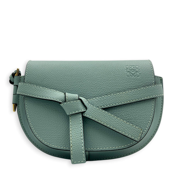 Gate Crossbody Bag Blue in Calfskin, Gold hardware