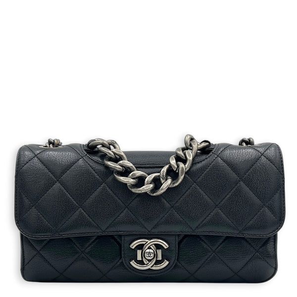 Perfect Edge Shoulder Bag Black, Ruthenium hardware