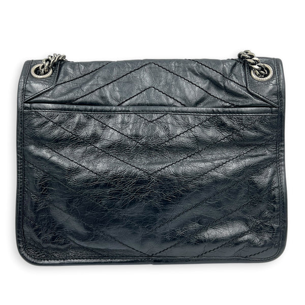 Niki Shoulder Bag Black in Distressed Leather, Ruthenium hardware
