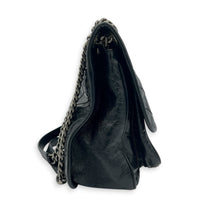Niki Shoulder Bag Black in Distressed Leather, Ruthenium hardware