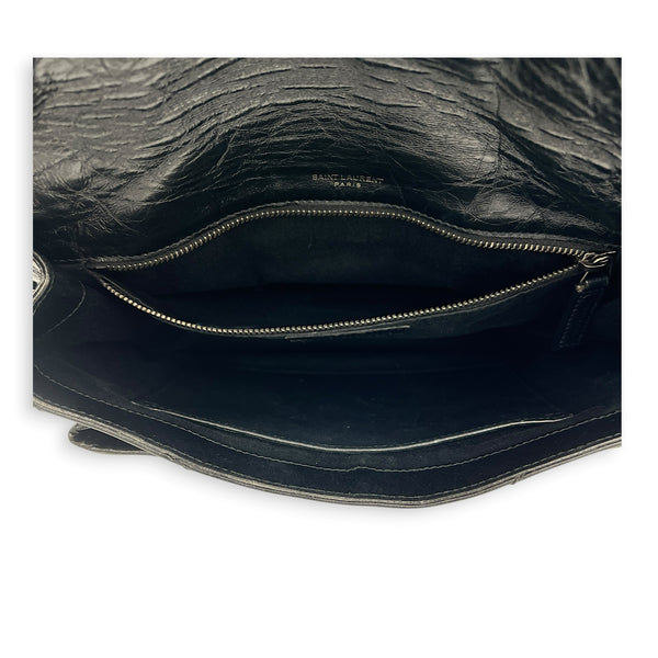 Niki Shoulder Bag Black in Distressed Leather, Ruthenium hardware