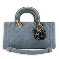Lady D-Joy Top Handle Bag Blue in Denim, Light Gold hardware