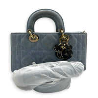 Lady D-Joy Top Handle Bag Blue in Denim, Light Gold hardware