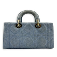 Lady D-Joy Top Handle Bag Blue in Denim, Light Gold hardware