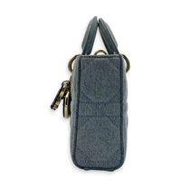 Lady D-Joy Top Handle Bag Blue in Denim, Light Gold hardware
